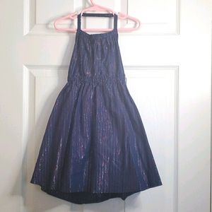 Girl's Navy Blue Halter Dress w/ metallic stripes